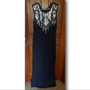 EXPRESS navy maxi dress with sequin neckline